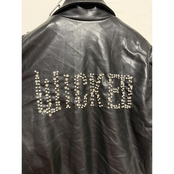 Wicked X Forever 21 Jacket Womens Small Black Faux Leather Bomber Rhinestone - Picture 5 of 16